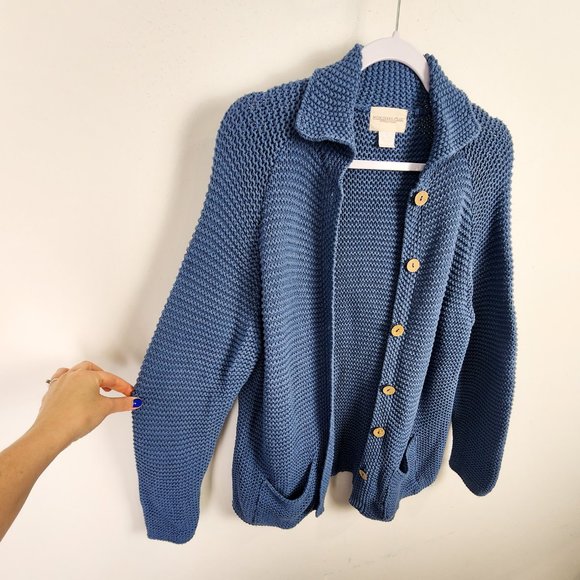 Monteraey Bay Light Blue Coastal Chunky Knit Beachy Cotton Sweater Size Medium - Picture 3 of 11